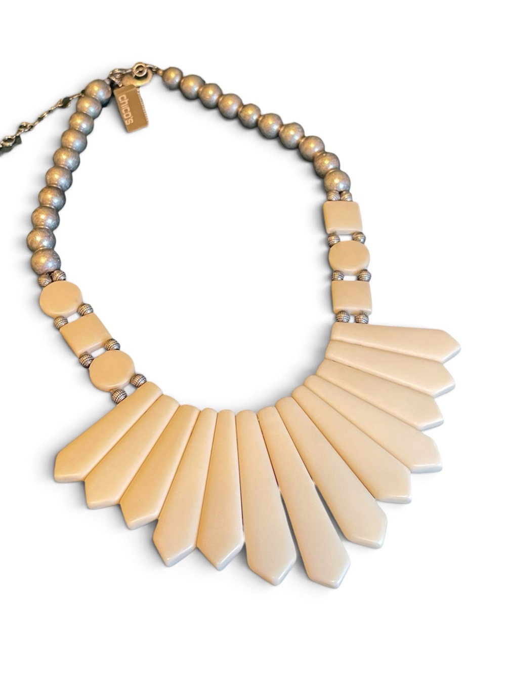 Vintage Chico’s Cream Resin Geometric Tile Bib Statement Necklace NWT